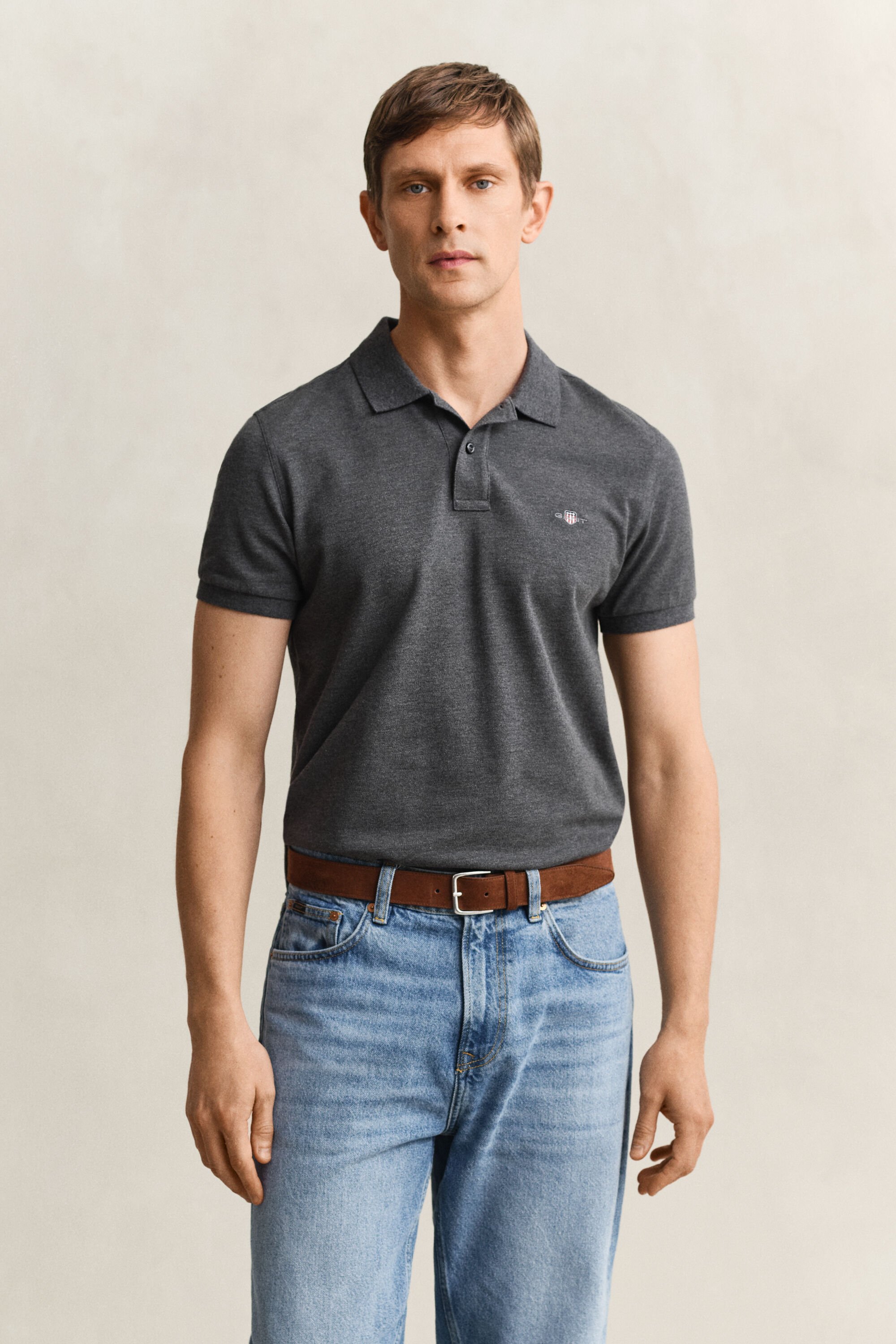 Slim Fit Shield piqué poloshirt