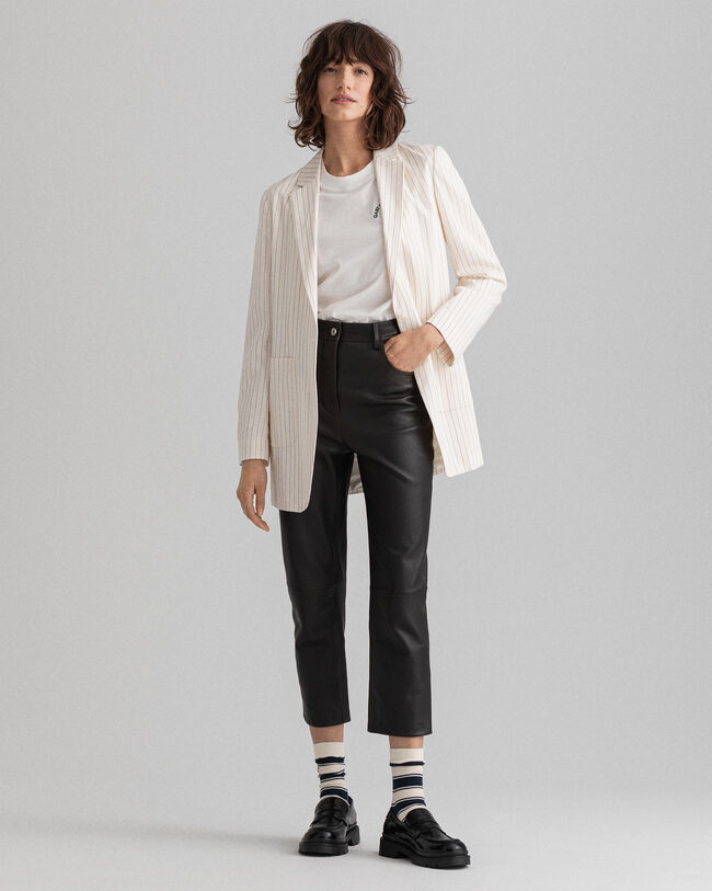 Cropped leren broek met hoge taille