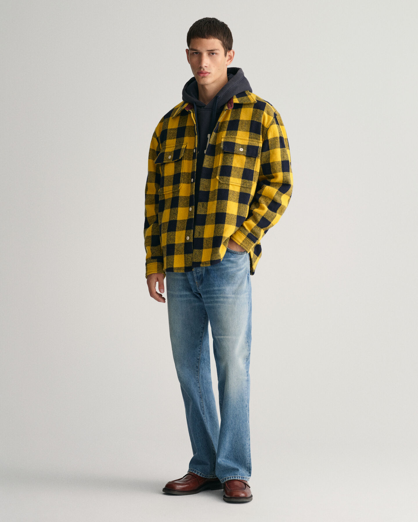 Overshirt met buffaloruit van wolmix