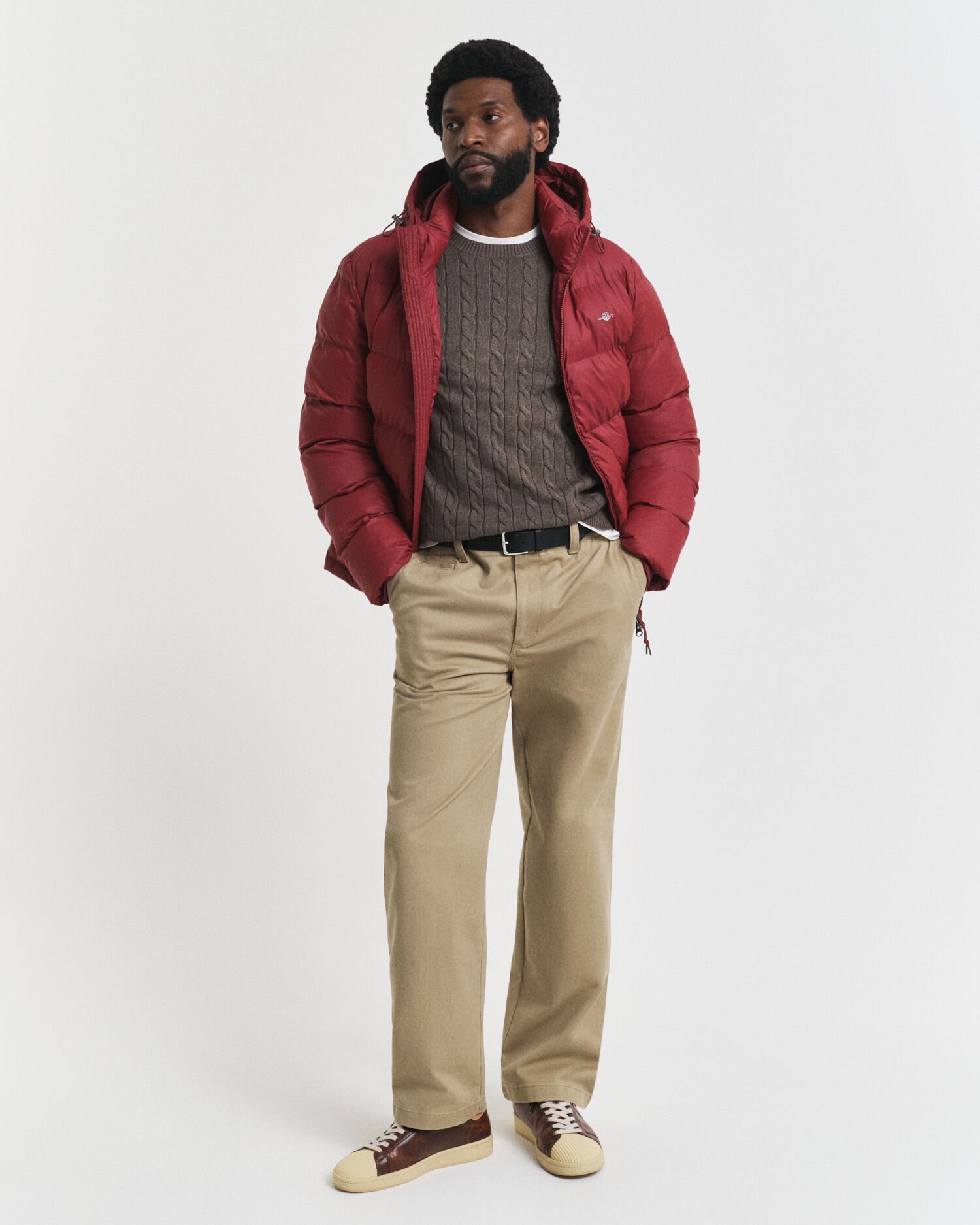 Katoenen gebreide kabeltrui met ronde hals