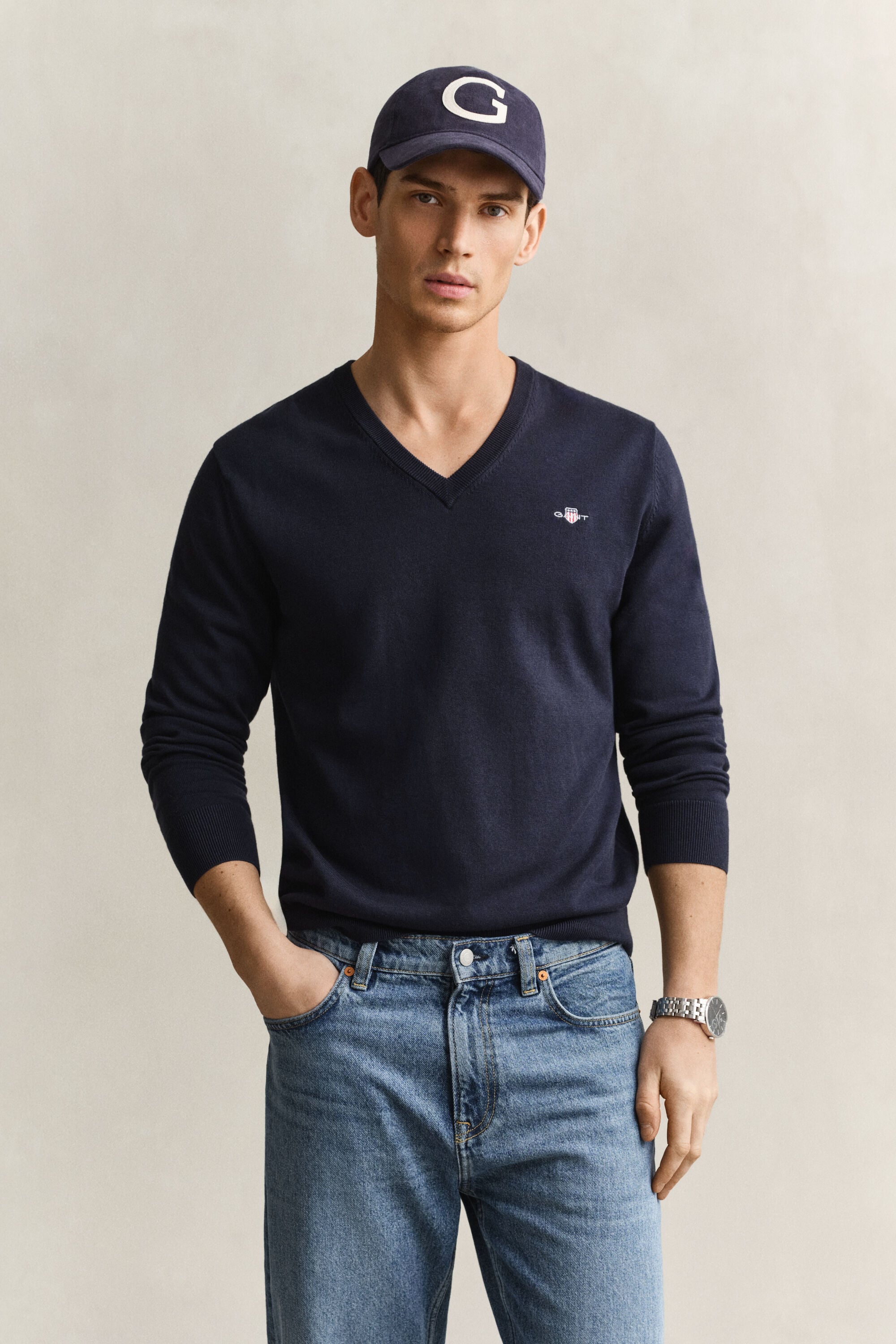 Katoenen sweater met V-hals