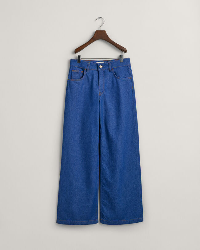 Helderblauwe jeans met wijde pijpen