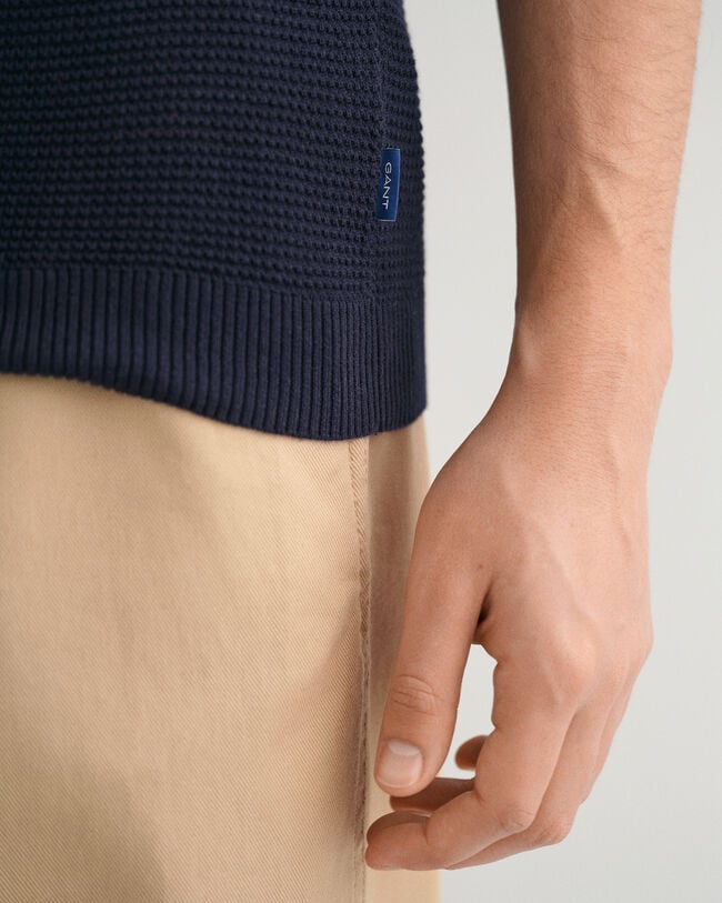 Katoenen polosweater met open kraag en textuur