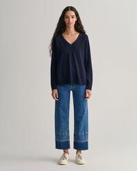 Trui met V-hals van linnenmix