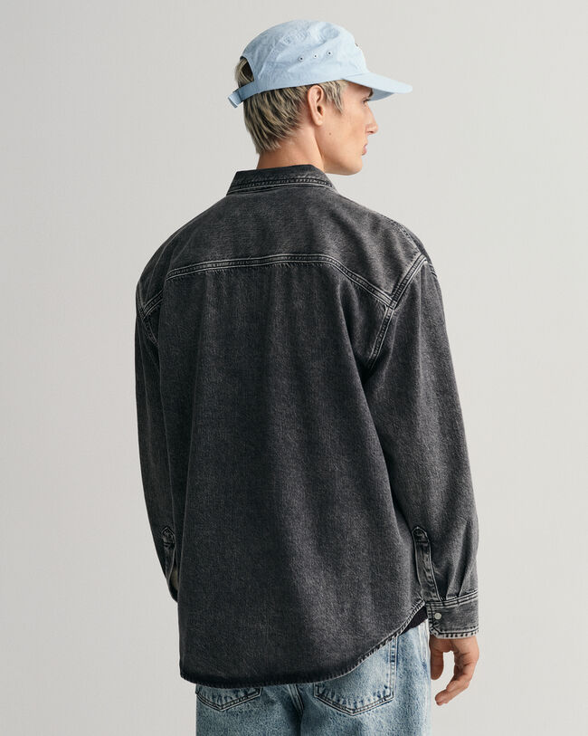 Oversized Heavy overhemd van verwassen denim