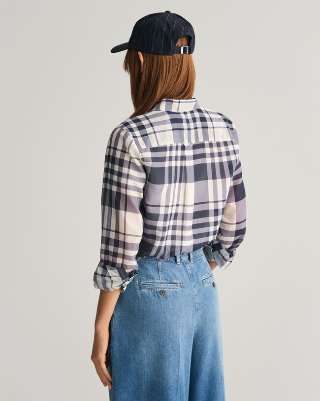 Regular Fit geruit overhemd van katoen en zijde