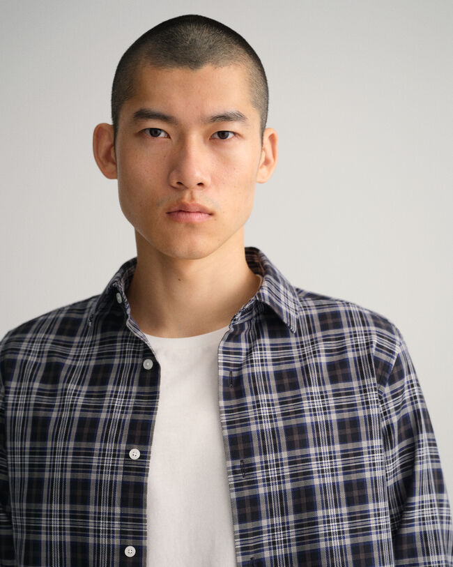 Slim Fit geruit overhemd van keperstof