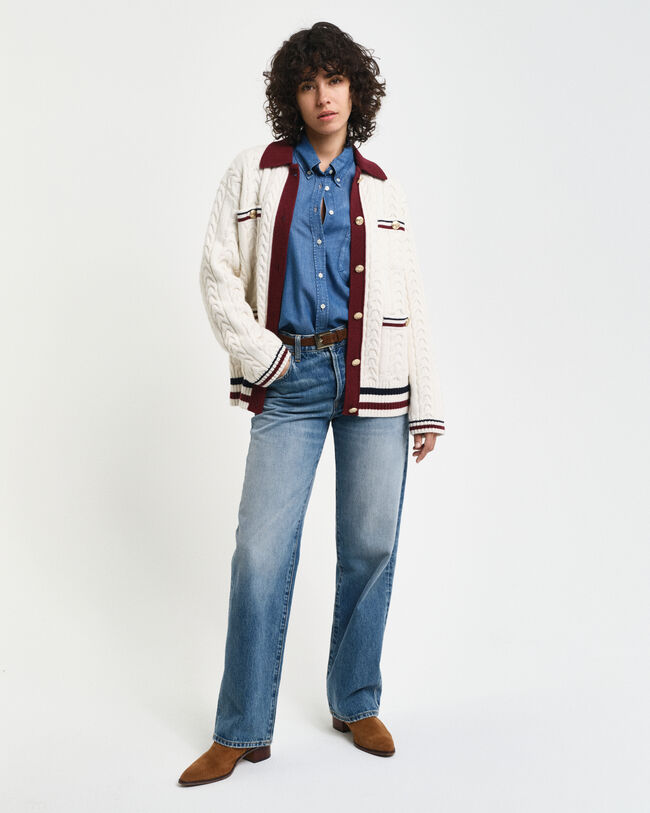 Kabelgebreid vest met contrast