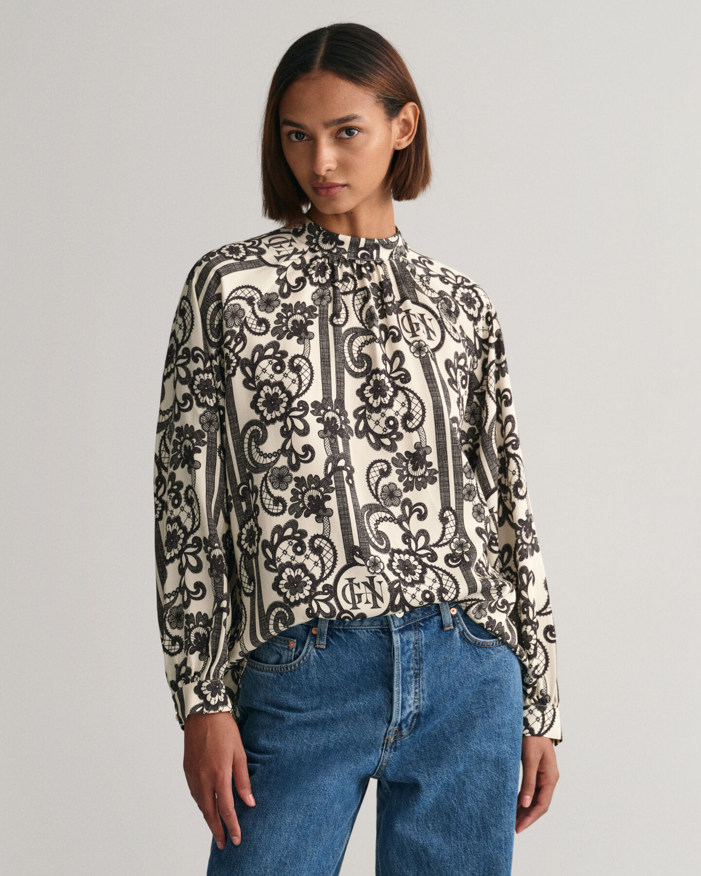 Lace Print blouse met col