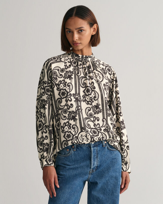 Lace Print blouse met col