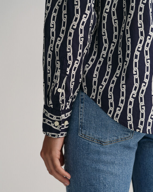 Regular Fit Chain Print overhemd van katoenen voile