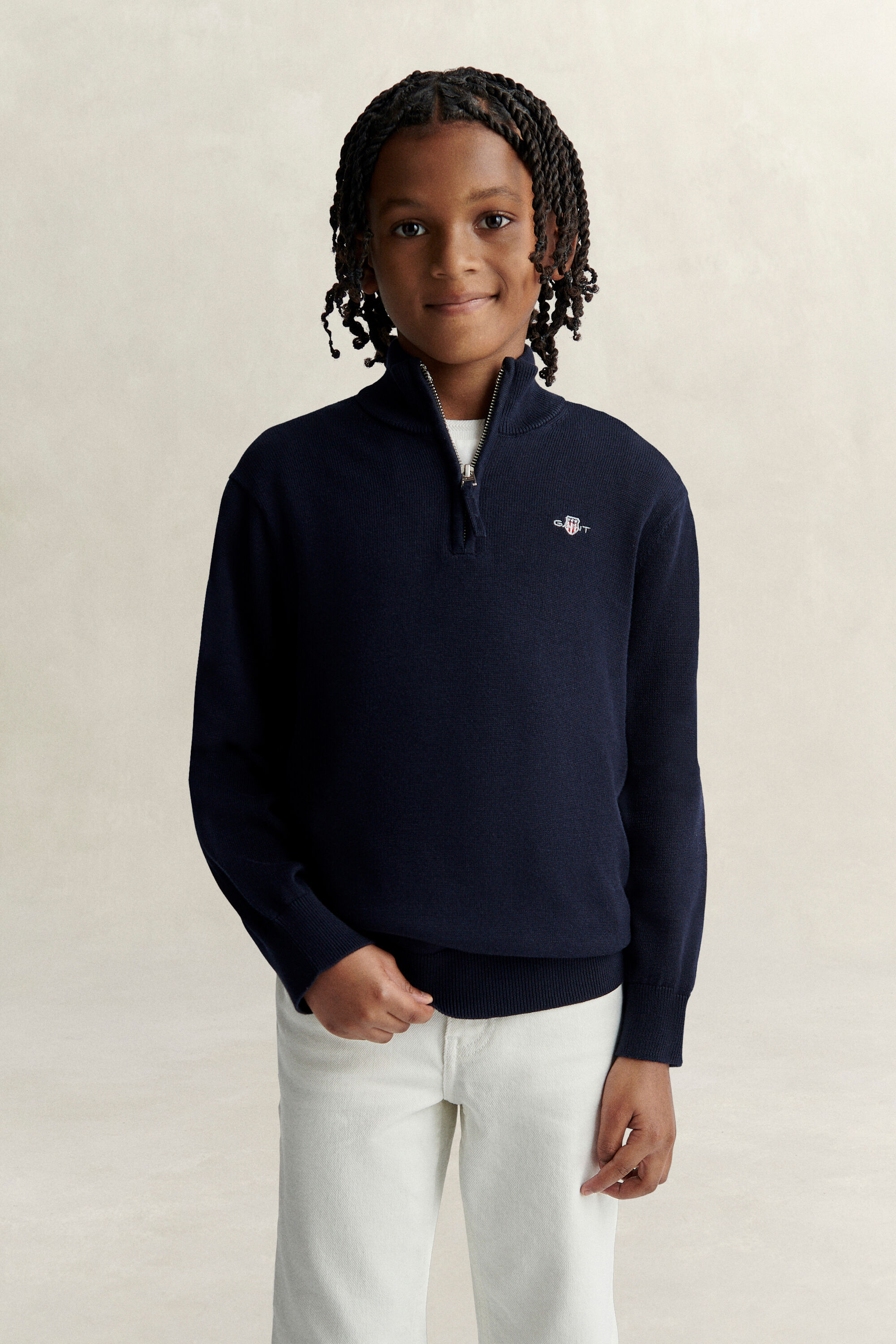 Sweater met korte rits en schild voor tienerjongens