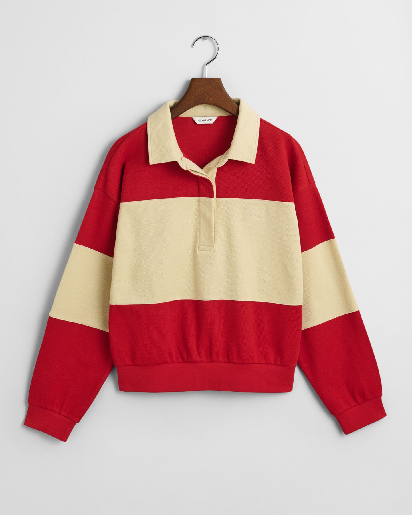 Rugger met piqué-textuur en kleurblokken