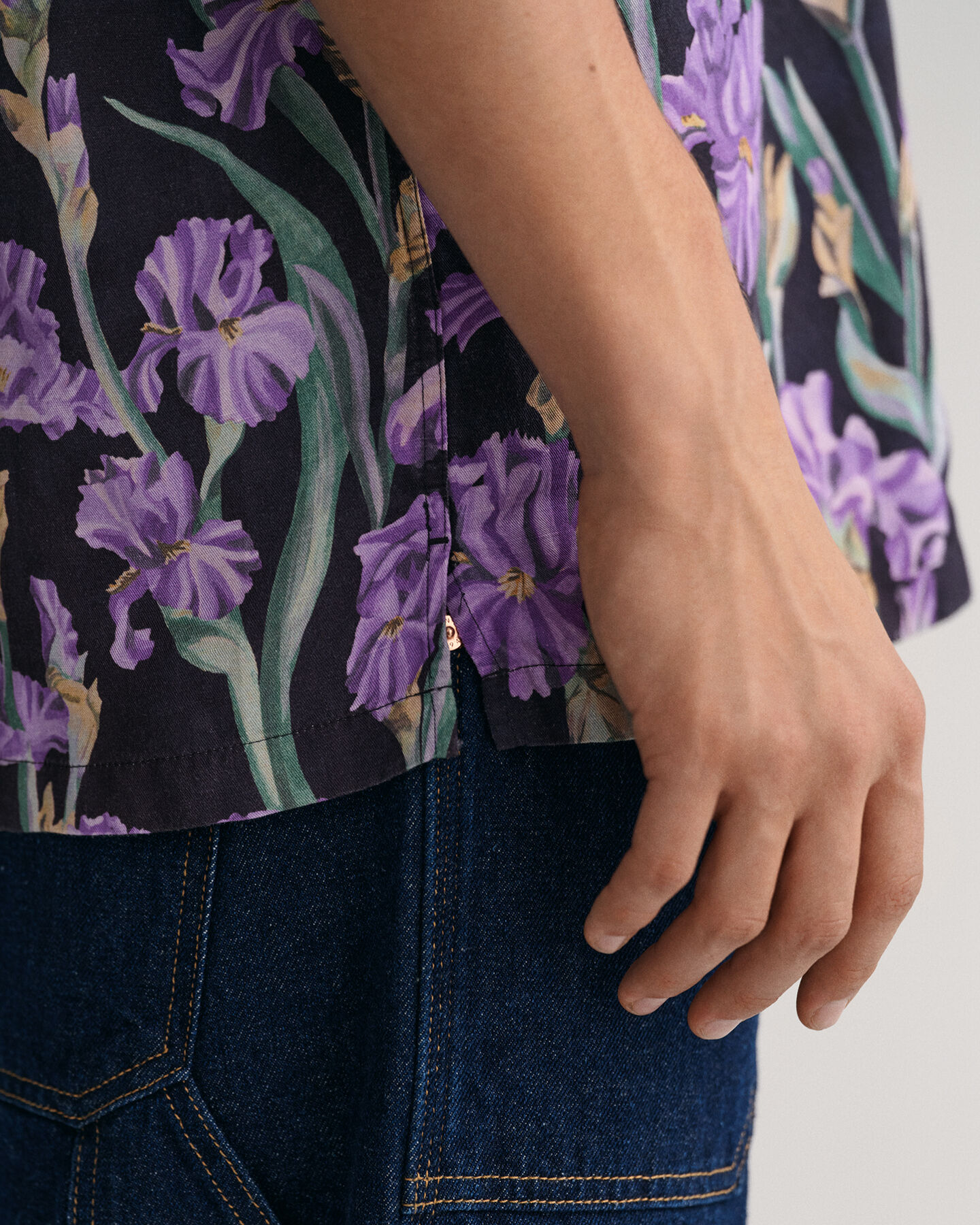 Relaxed Fit Iris-print overhemd met korte mouwen van linnen en lyocell