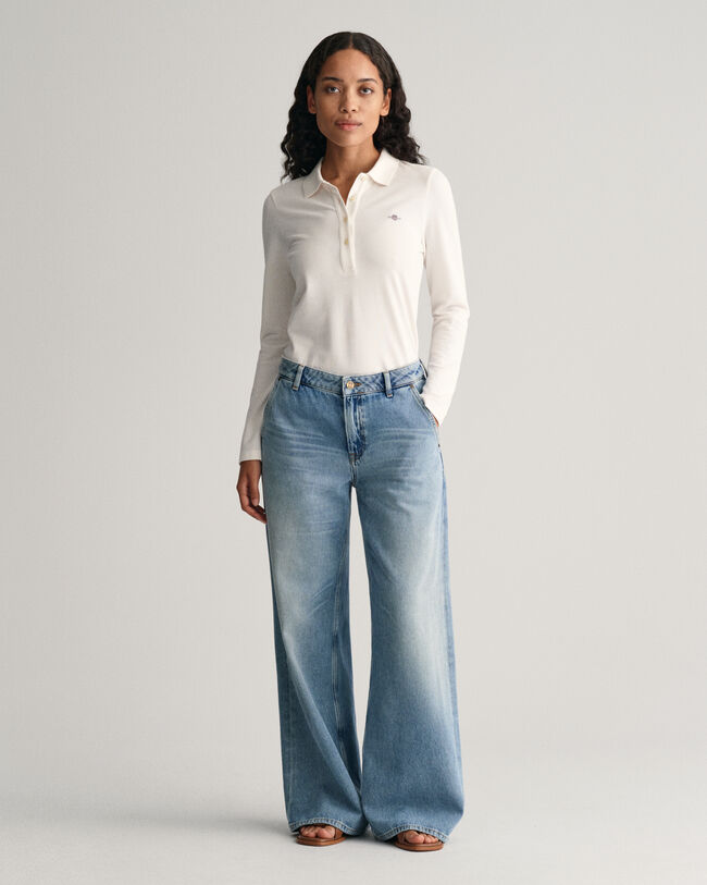 Shield piqué poloshirt met lange mouwen