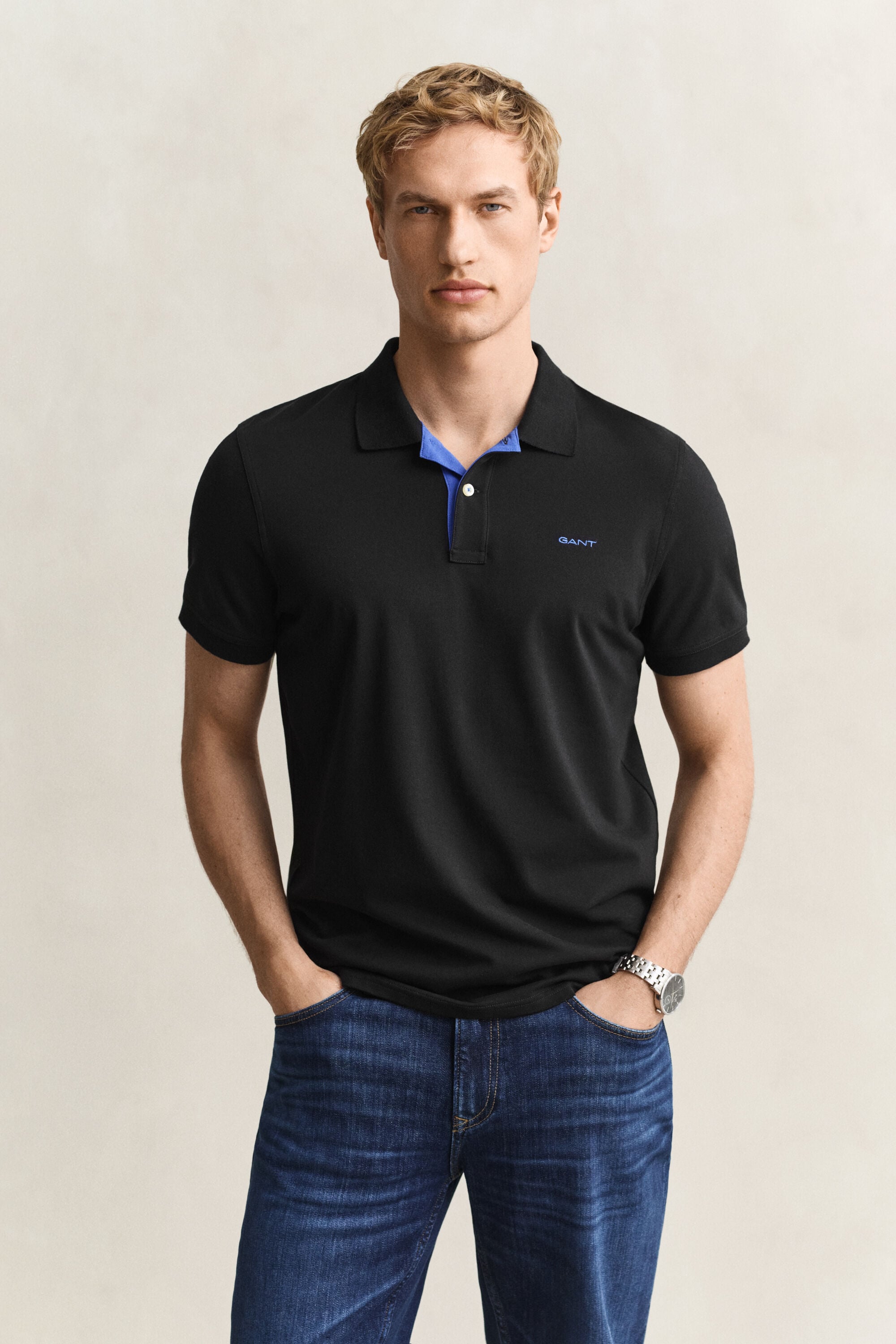 Piqué poloshirt met contrasterend detail