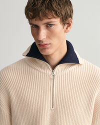 Geribde sweater met korte rits