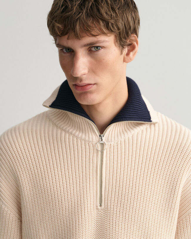 Geribde sweater met korte rits