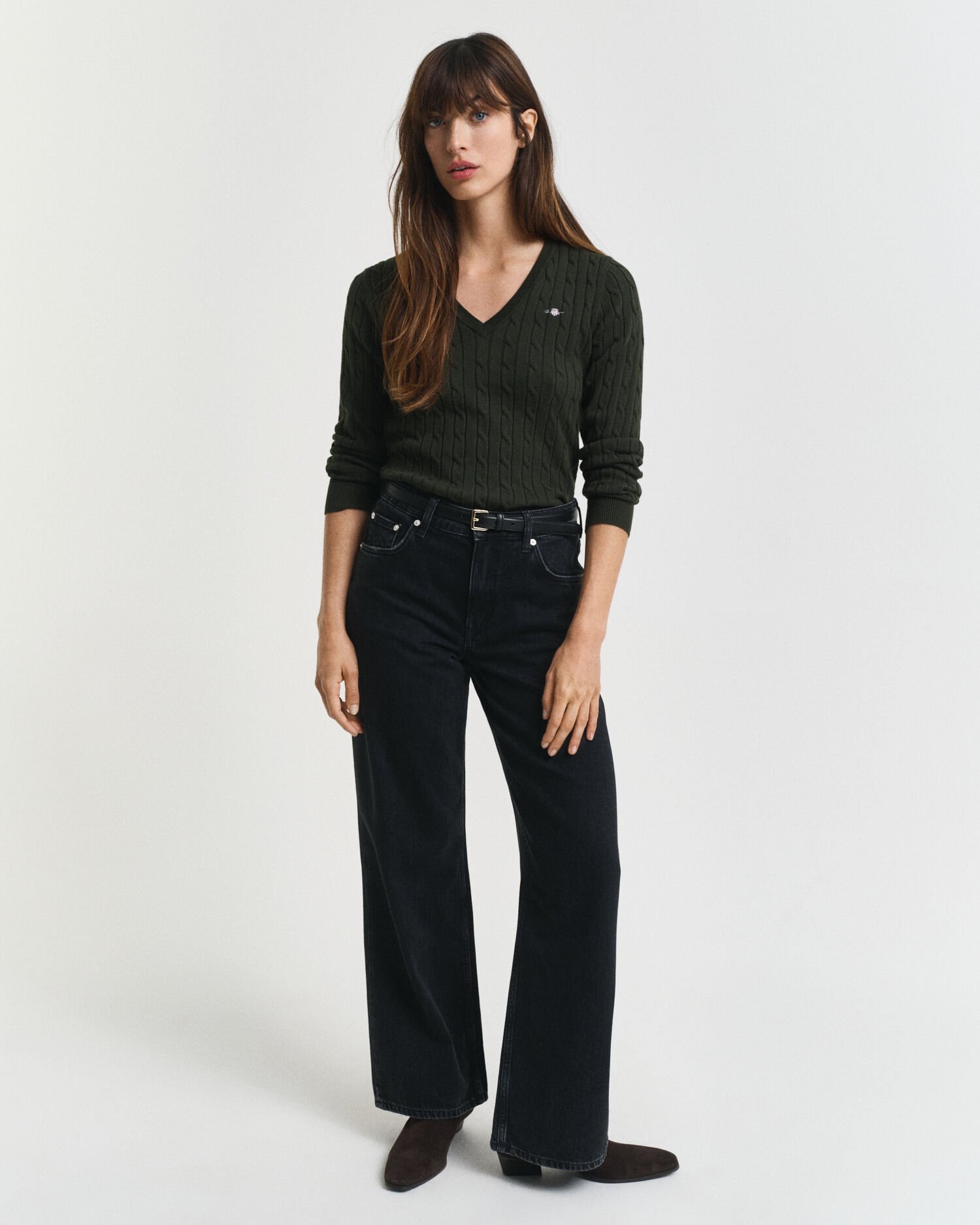 Kabelgebreide trui met V-hals