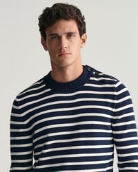 Breton Striped Shiny trui van katoen met ronde hals