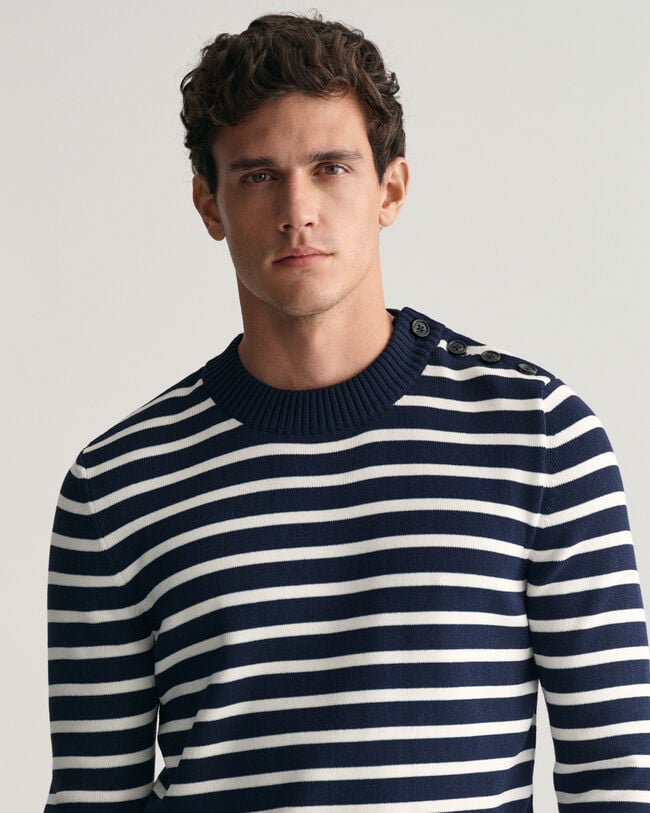 Breton Striped Shiny trui van katoen met ronde hals