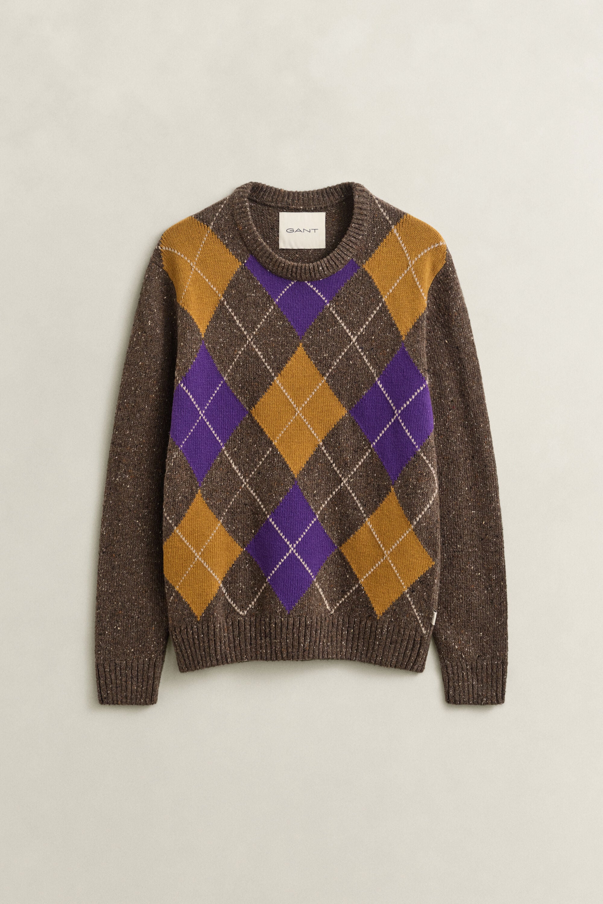 Argyle-trui met ronde hals, wol met kleuraccent