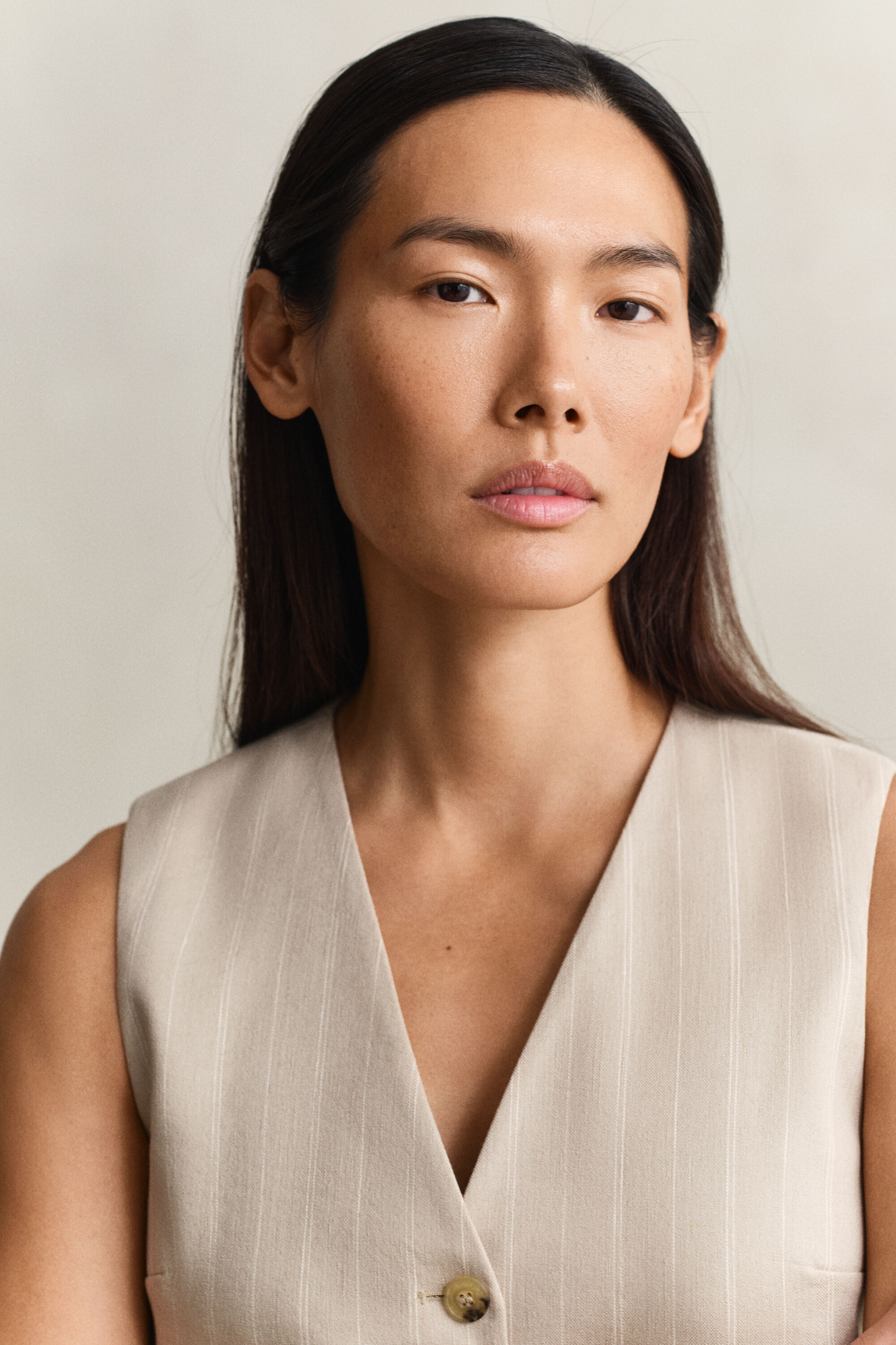 Krijtstreepgilet van linnenmix