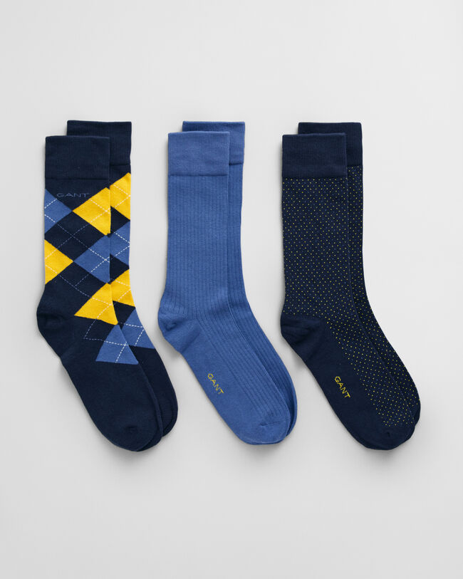 Set van drie paar Argyle sokken in cadeauverpakking