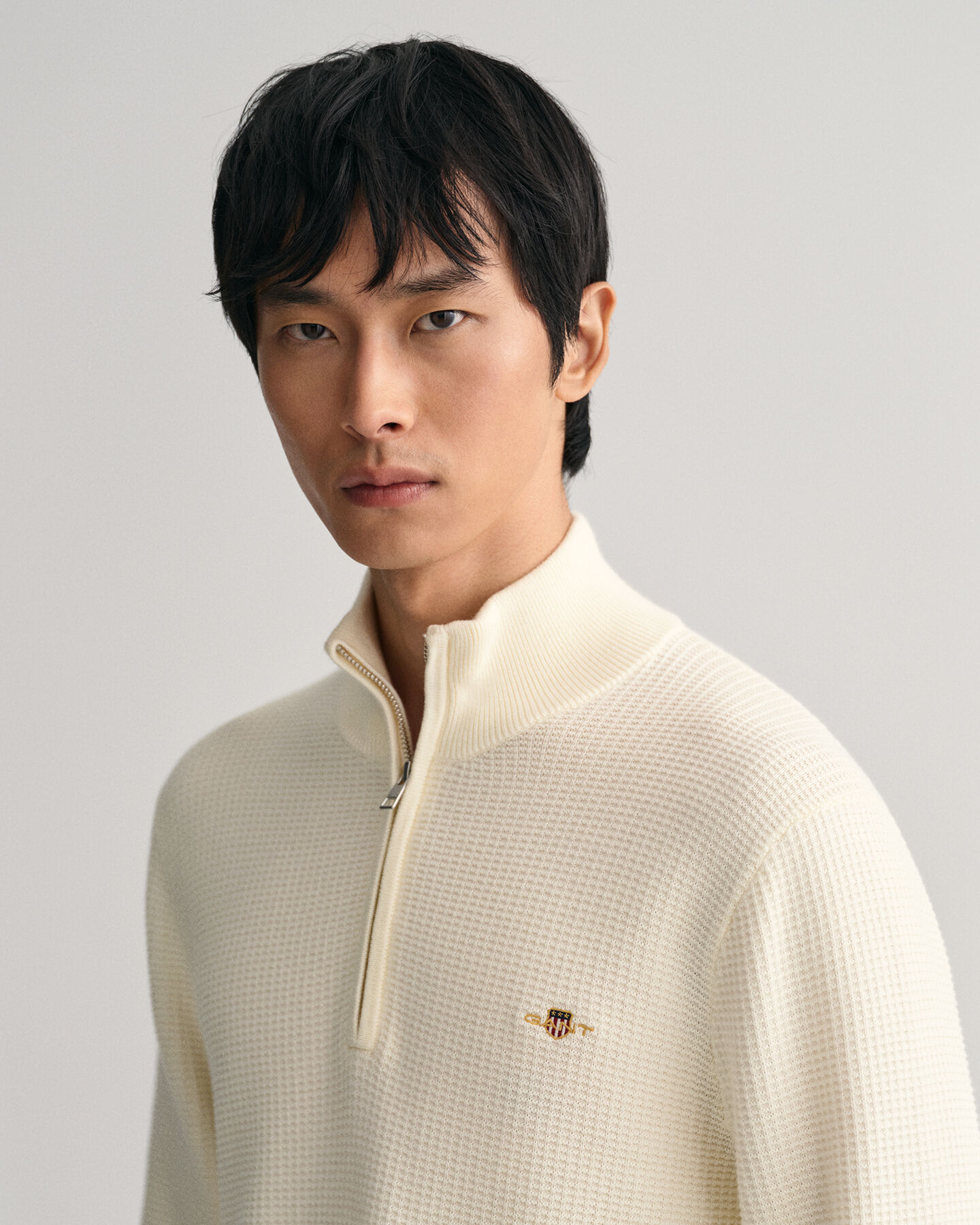 Katoenen Textured sweater met korte rits