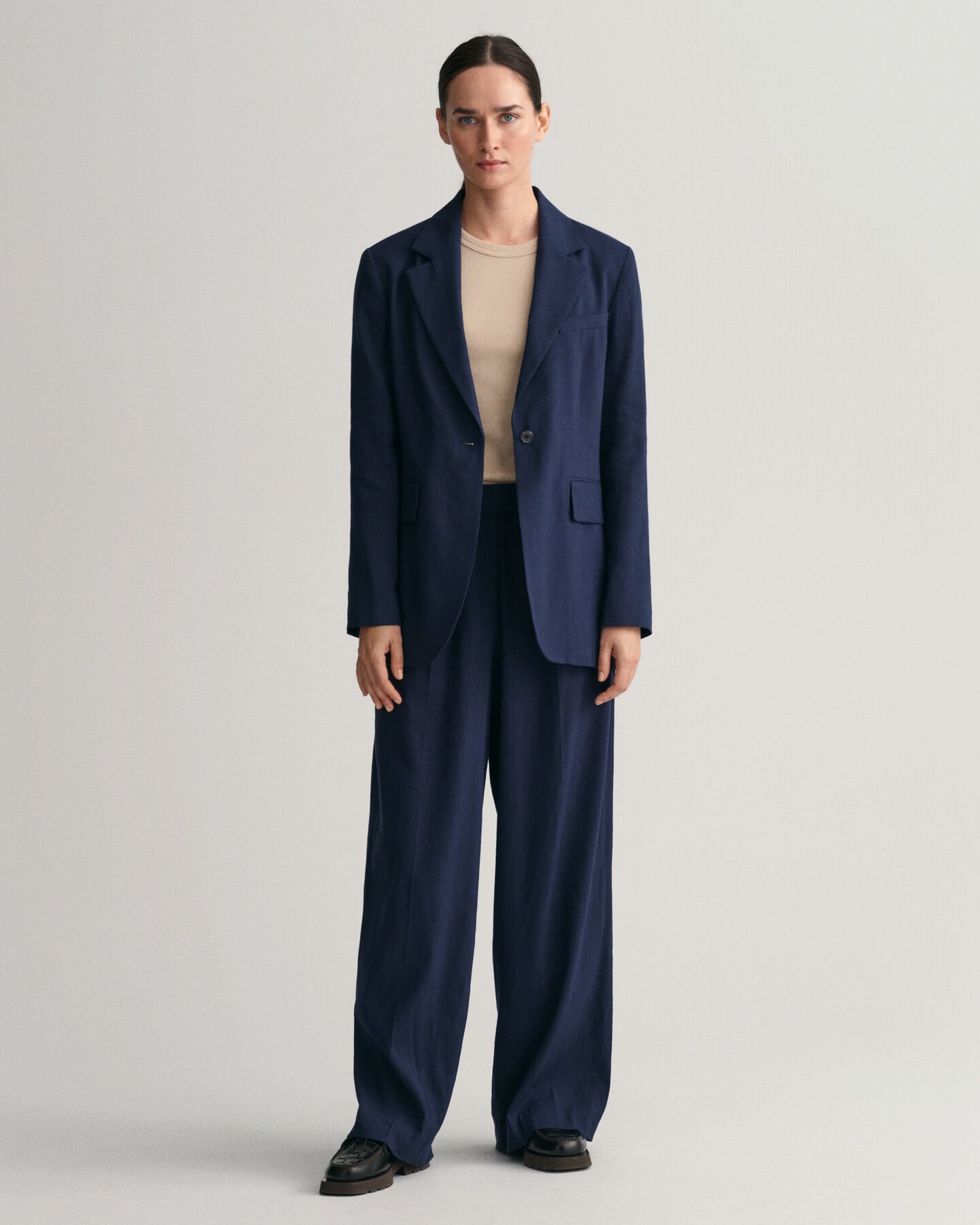 Broek met wijde pijpen van stretchlinnen