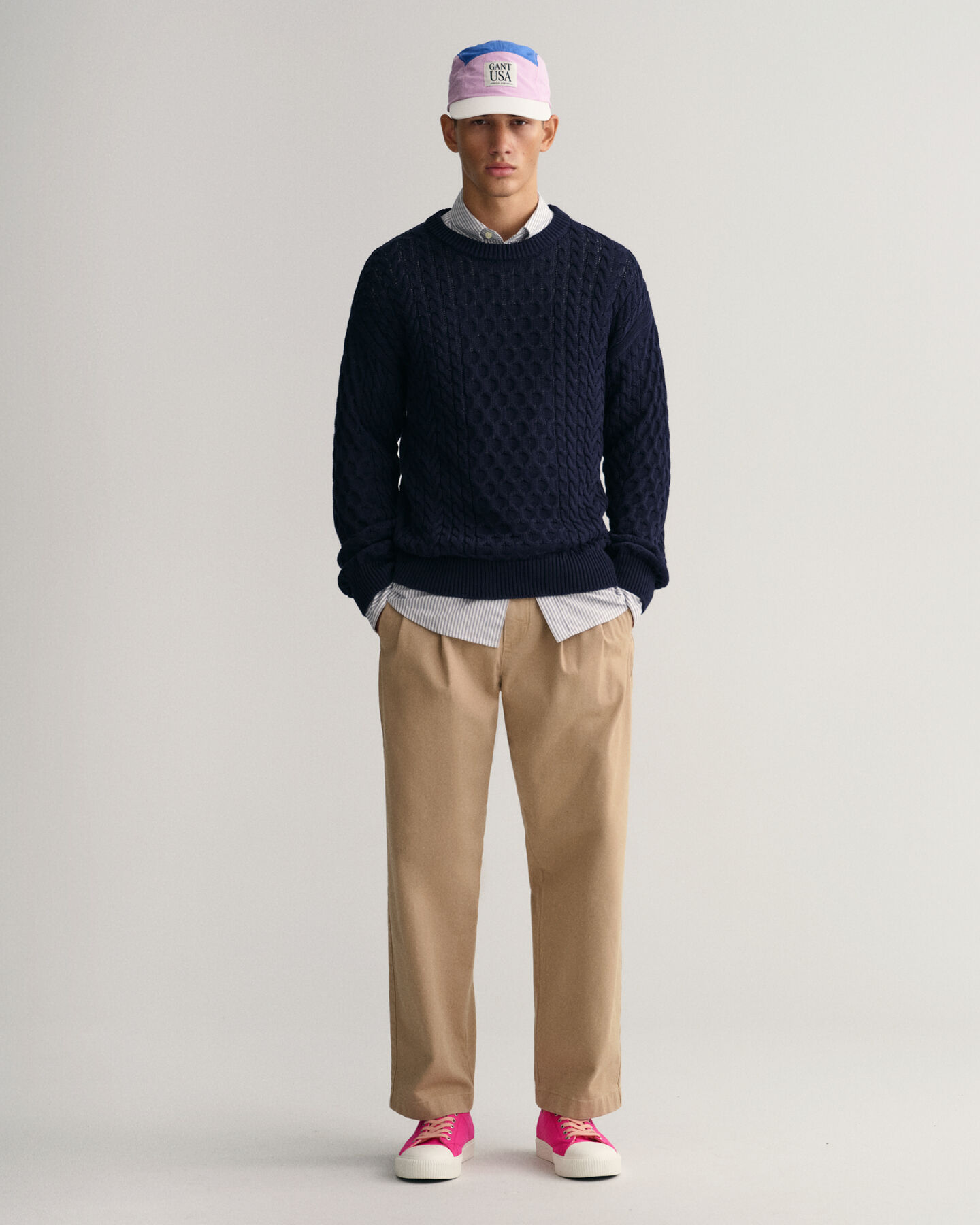 Katoenen gebreide kabeltrui met ronde hals