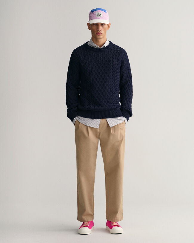 Katoenen gebreide kabeltrui met ronde hals