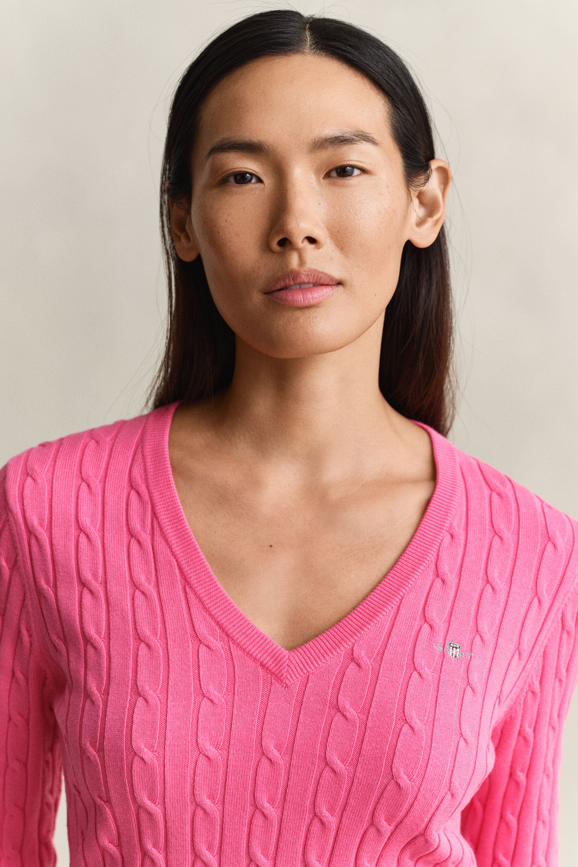 Kabelgebreide trui met V-hals