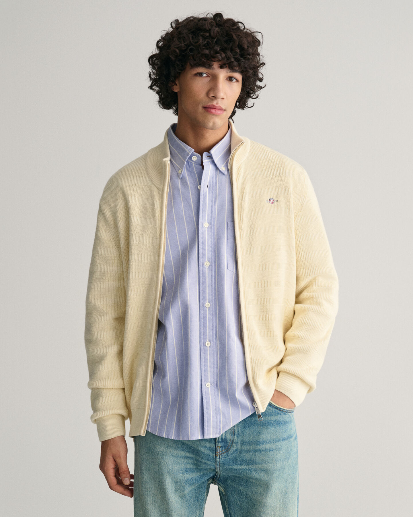 Textured gestreept katoenen vest met ritssluiting