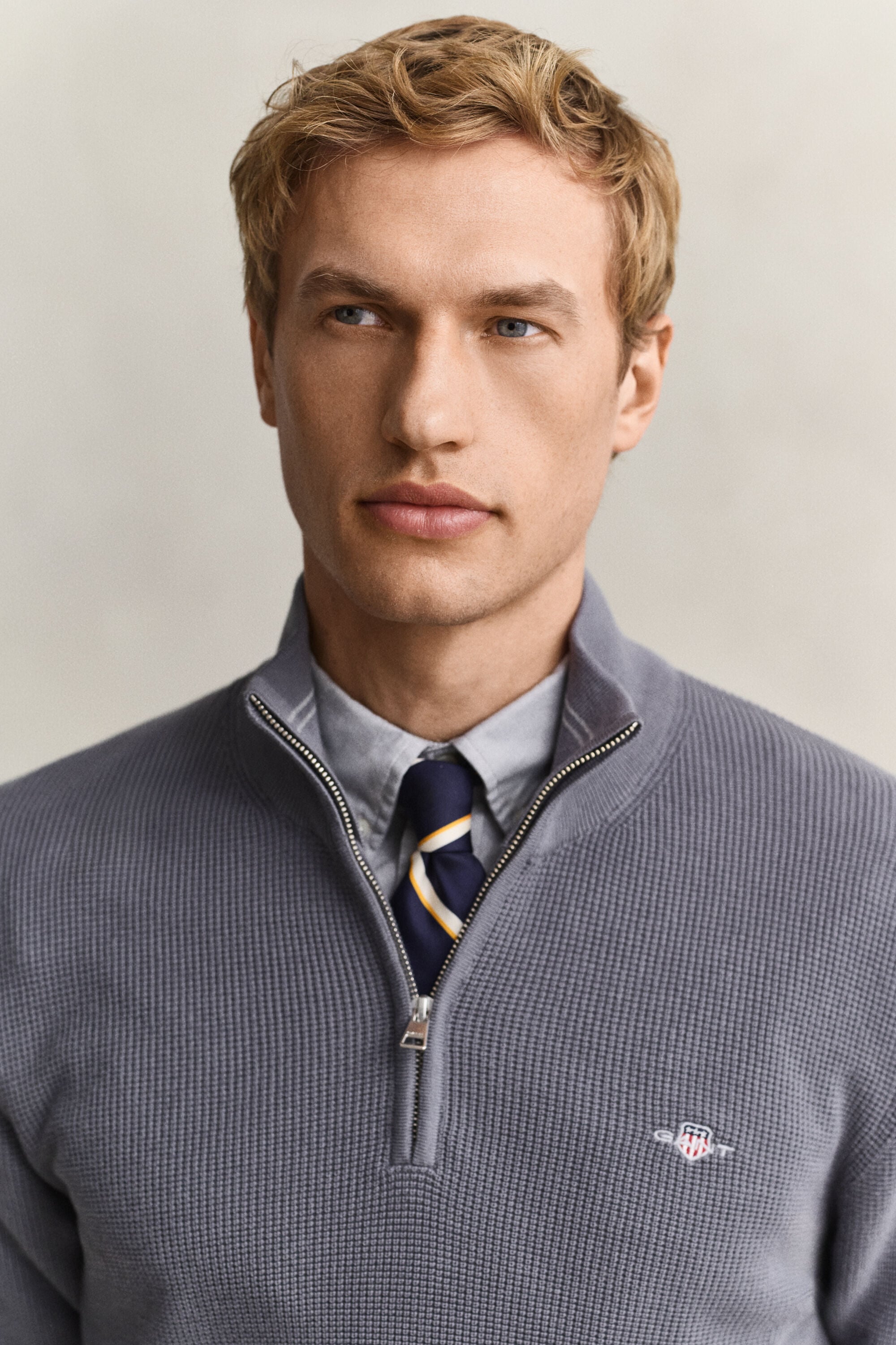 Katoenen Textured sweater met korte rits