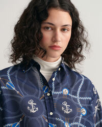 Relaxed Fit blouse van katoen en zijde met Sailing-print
