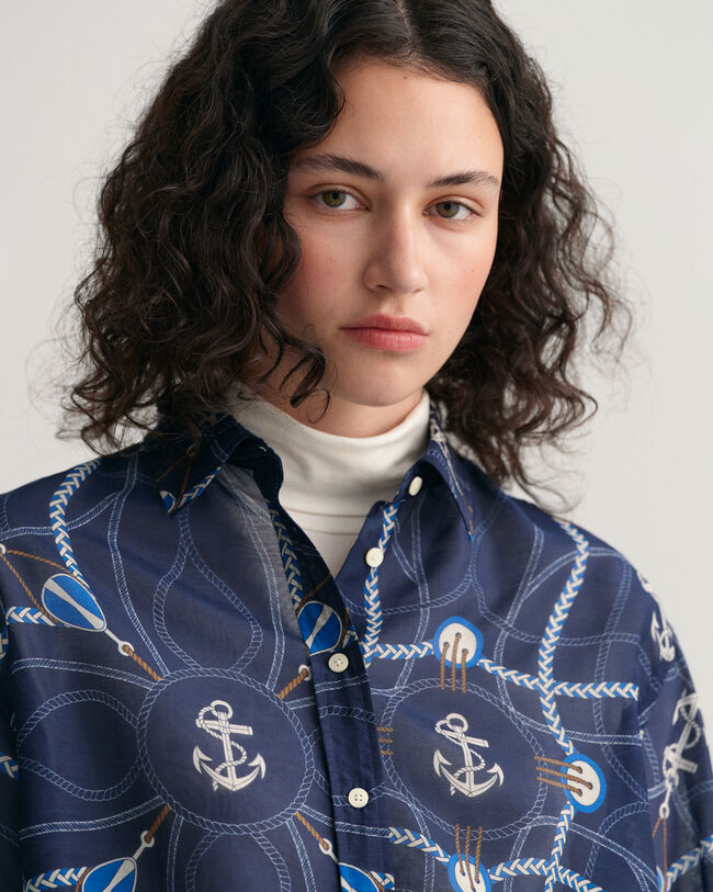 Relaxed Fit blouse van katoen en zijde met Sailing-print