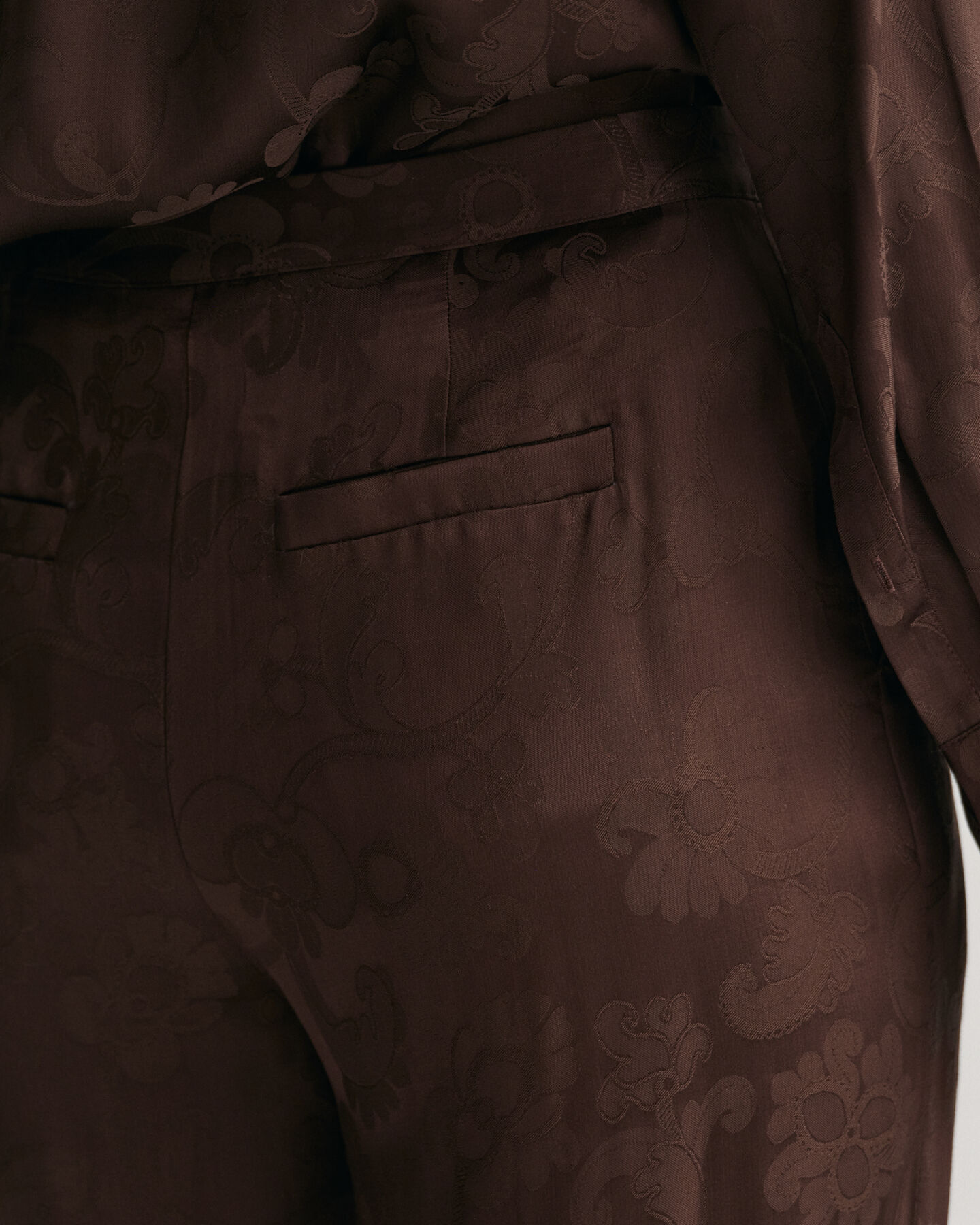 Jacquard broek met wijde pijp en kant