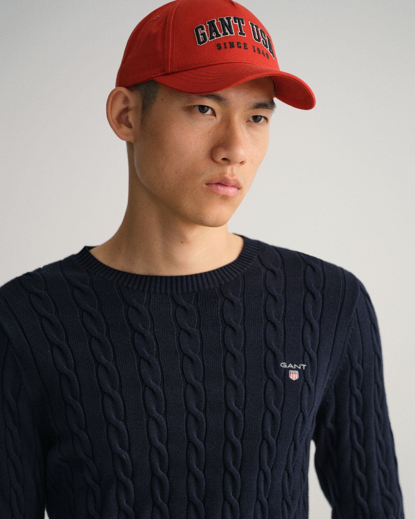 Katoenen kabeltrui met ronde hals