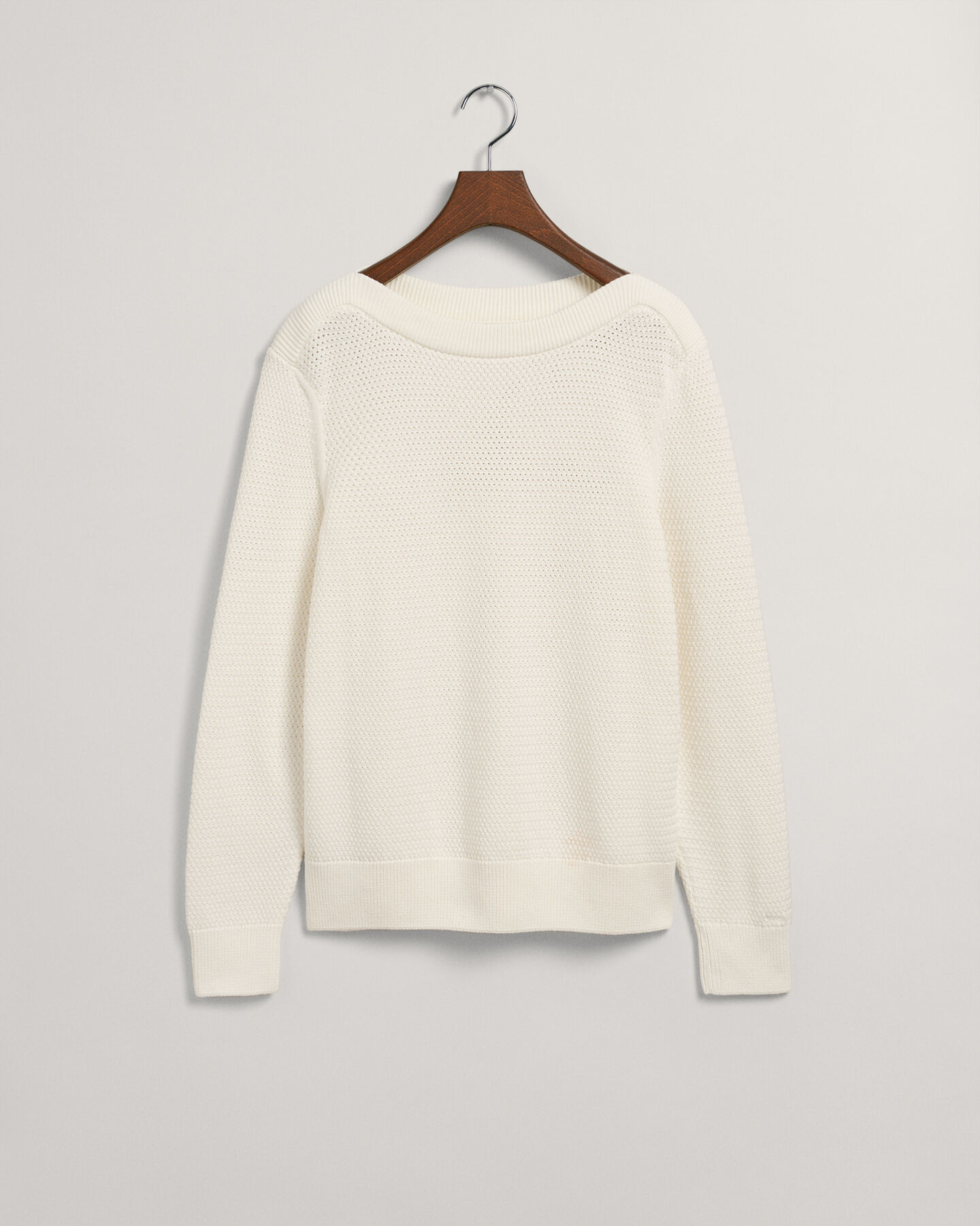 Textured sweater met boothals van katoen