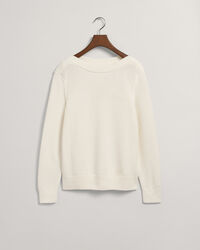 Textured sweater met boothals van katoen