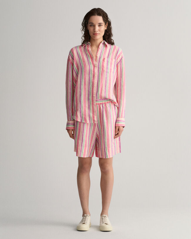 Pull-On short van linnen met kleurige strepen