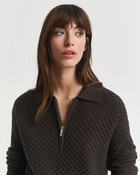 Katoenen Textured sweater met korte rits