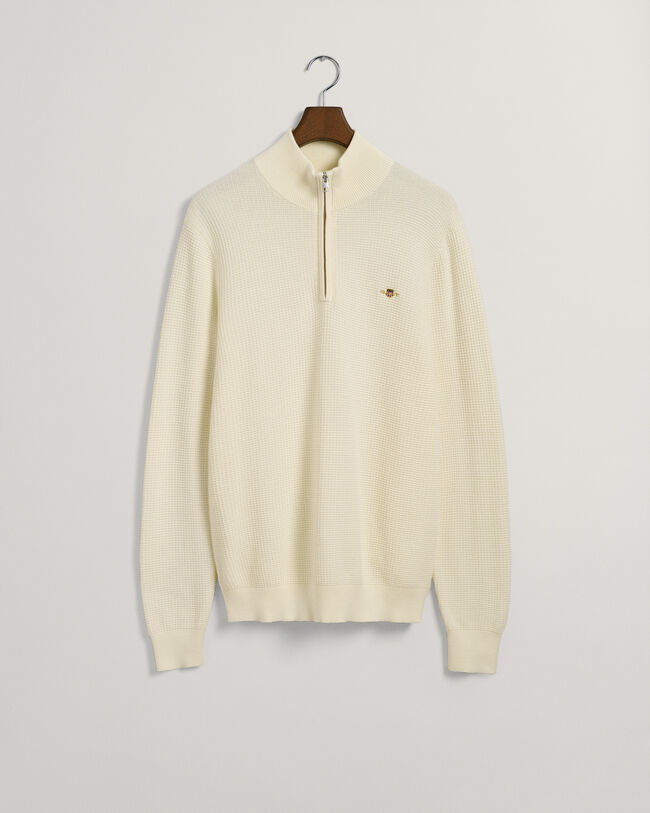 Katoenen Textured sweater met korte rits