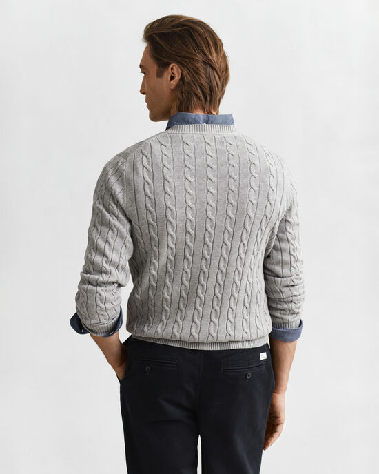 Katoenen gebreide kabeltrui met ronde hals