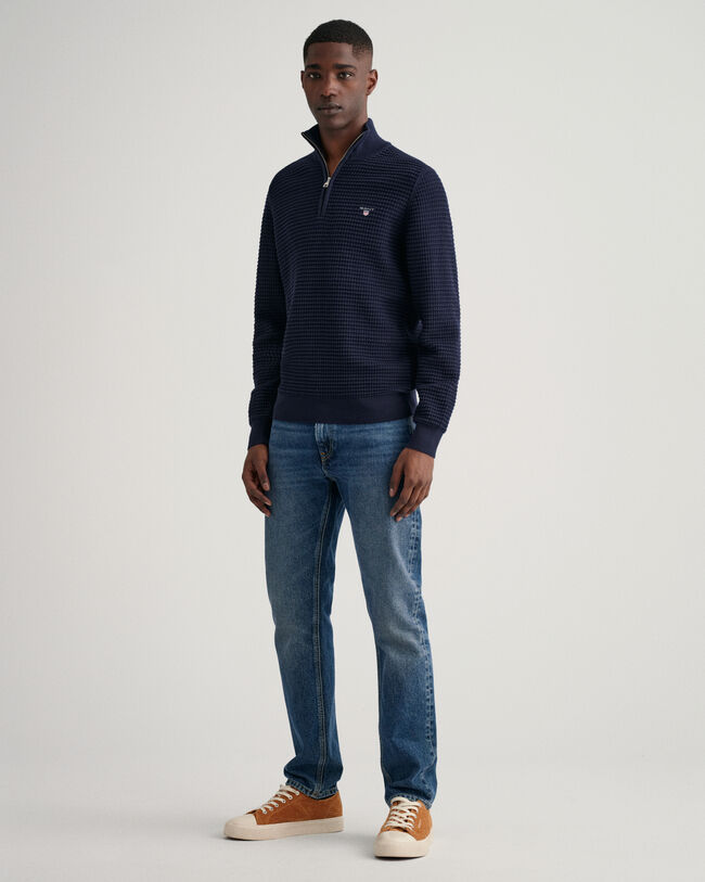 Texture Sweater van katoen met korte rits