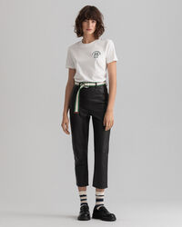 Cropped leren broek met hoge taille