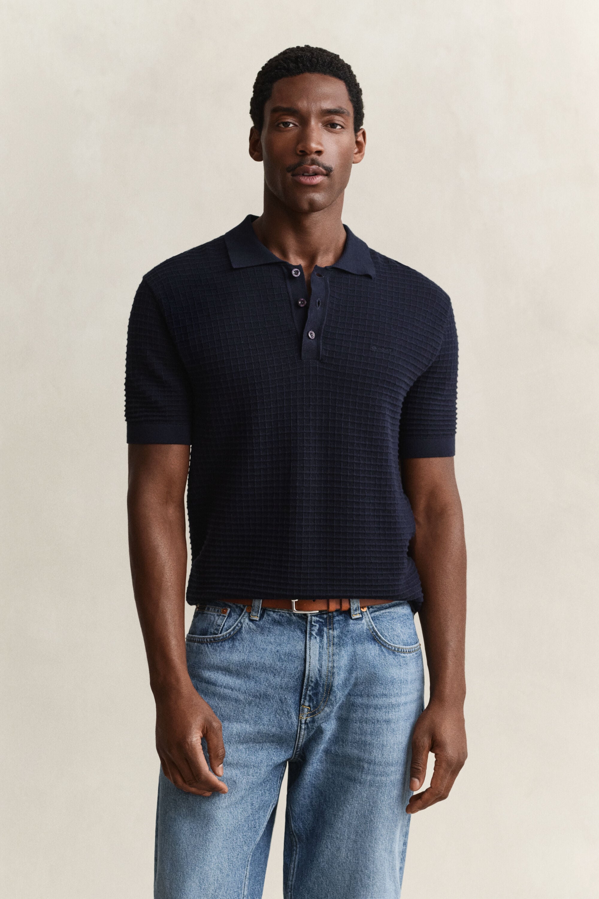 Polosweater met textuur