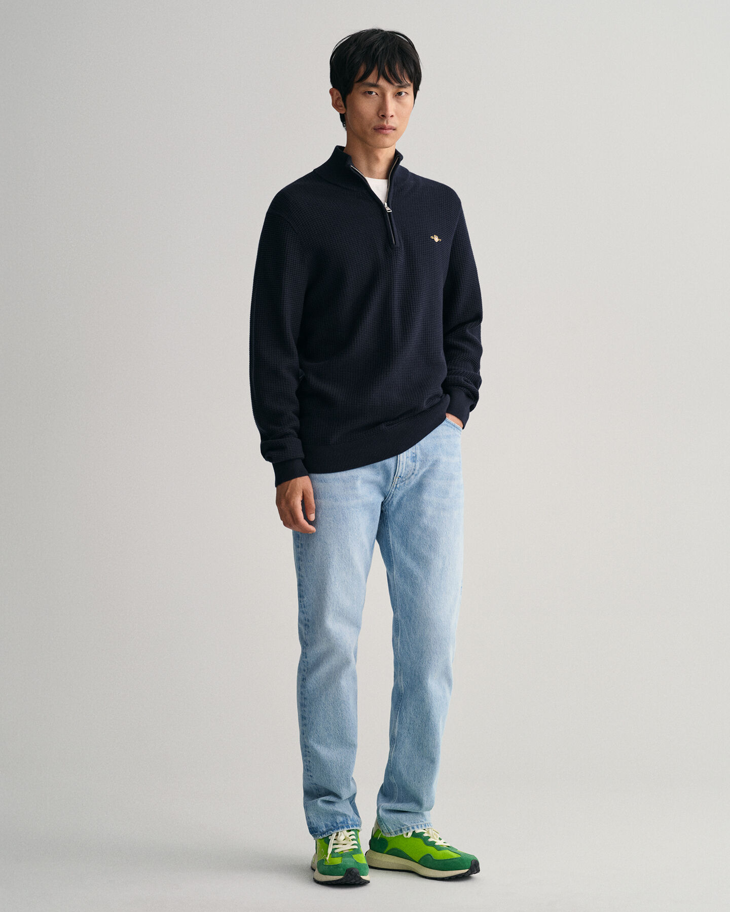 Katoenen Textured sweater met korte rits