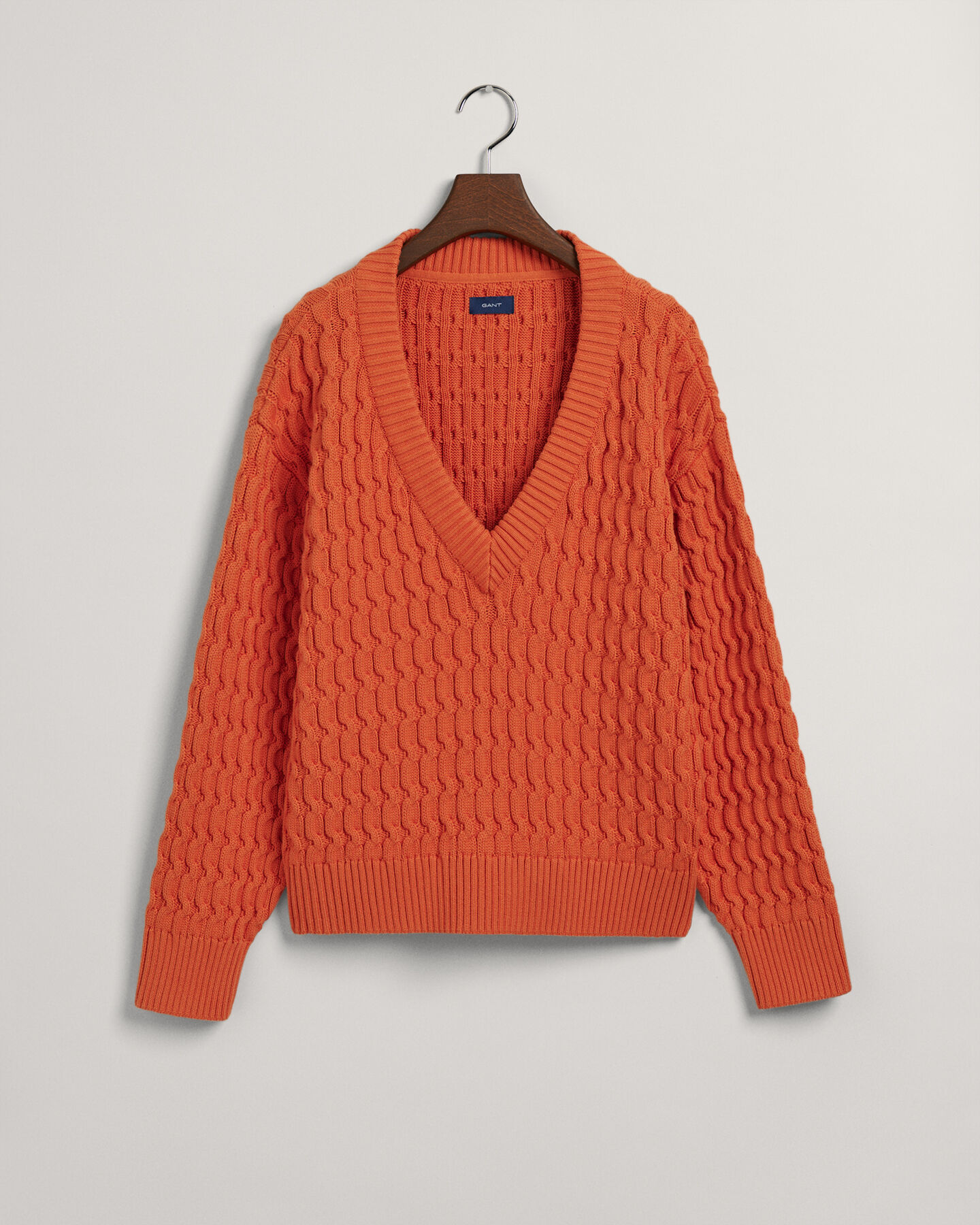 Textured sweater met V-hals van katoen